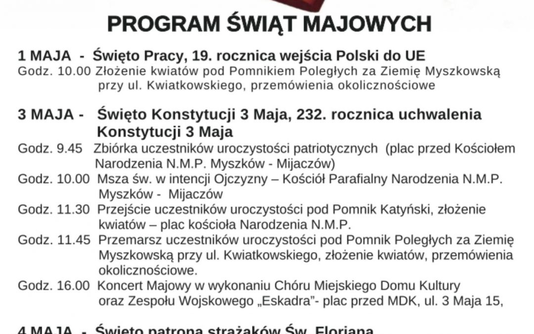 Zapraszamy na obchody Świąt Majowych